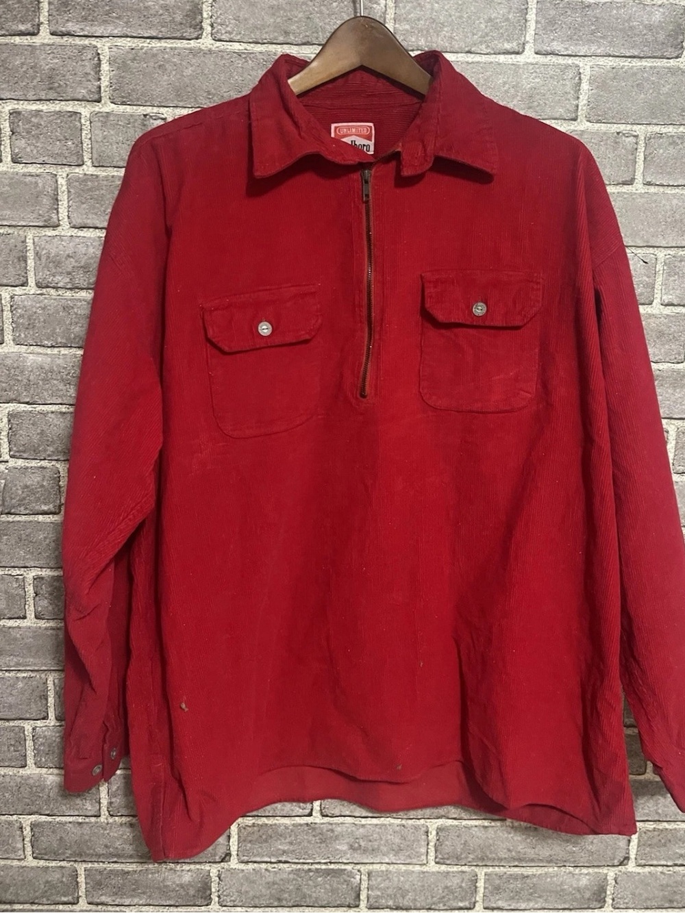 Vintage Marlboro Mens Red Ribbed Corduroy 1/4 Zip Shirt Jacket Sz XL Pocket NWT